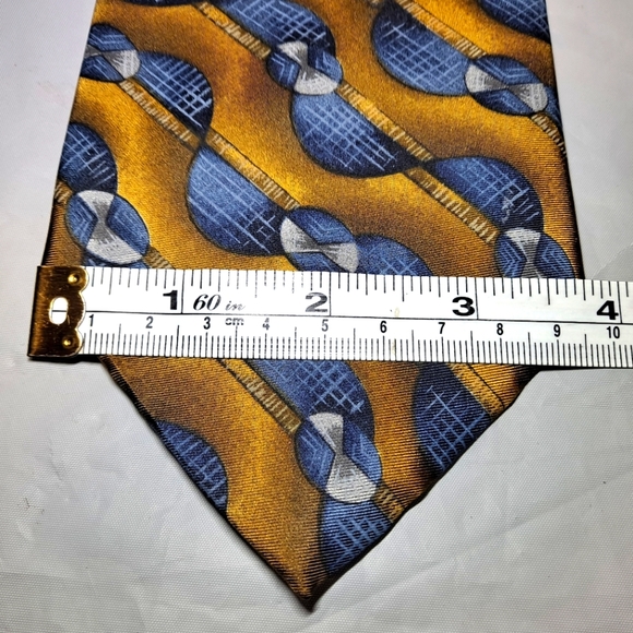 Barrington 💯 Silk Luxury Designer Necktie 58" x3.75" Blue/Gold Abstract Vintage - Picture 8 of 9